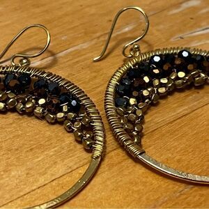 Wrap Hoop Gold Tone Metallic Wire Stones Earrings